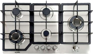 CM MAGIC Inox 90cm Built-In Gas Hob &ndash; 5 Burner Stainless Steel LPG Cooktop with Flame Failure Safety Device