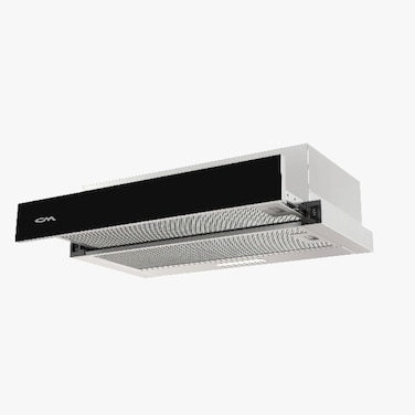 CM F6 BLACK GLASS 90cm Under-Cabinet Pull-Out Hood &ndash; Black Glass Range Hood with Aluminum Filters &amp; 420 m&sup3;/h Suction