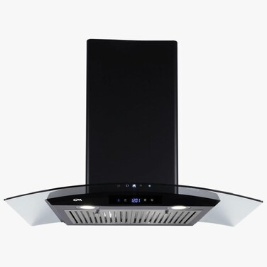 CM LUNA TWIN 90cm Wall Mounted Range Hood &ndash; Black Glass Hood with Touch Screen &amp; Stainless Steel Design