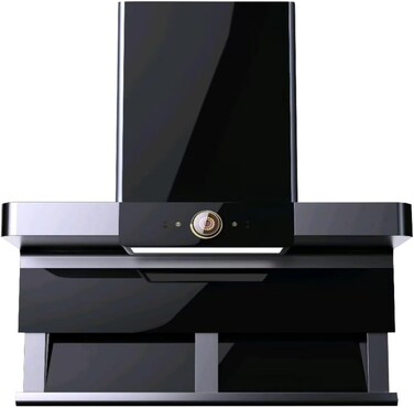 CM AMBER NERO 90cm Wall Mounted Cooker Hood &ndash; Black Kitchen Hood with Self-Cleaning Baffle Filter, 9 Speeds &amp; 1400 m&sup3;/h Airflow