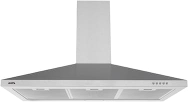 CM FORCE 90CM Wall Mounted Range Hood, Stainless Steel &amp; Aluminum Panel, Push Button Control, 3 Speeds, 450-500 m&sup3;/h Airflow, 150-120mm Outlet, Carbon Filter Option, 2x40W Bulbs, 112W Total Power