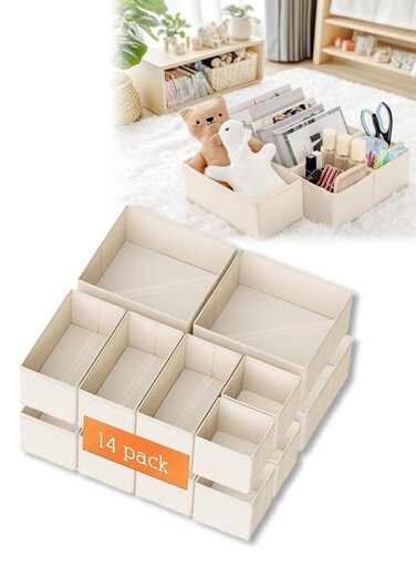 14 Pcs Wardrobe Clothes Organizer, Foldable Clothes Storage Box Organizer, Dresser Organizer for Socks, Underwear, Bras, Ties, Scarves