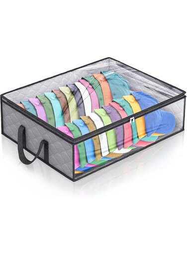 Lomeshow Hat Storage for Baseball, Caps Hat Organizer with 2 Sturdy Handles for Closet Moisture &amp; Dust Proof, Large Holds up to 40 Hats, Hat Racks Holder Capbox Stackable for Home Travel (Grey)