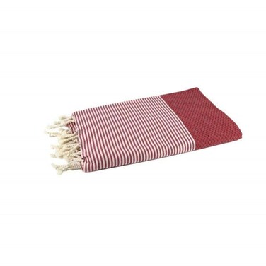 منشفة شاطئ بنمط خلية النحل من قطن مُعاد تدويره بنسبة 100% بلون أحمر
