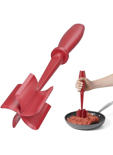 PGYARD Meat Chopper, Hamburger Chopper, Premium Heat Resistant Masher and Smasher for Hamburger Meat, Ground Beef, Ground Turkey and More, Nylon Ground Beef Chopper Tool and Meat Fork, Mix Chopper-Red