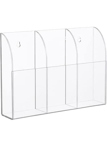 Frances Clear Wall Mounted Remote Control Holder,Arylic Remote Holder 3 Compartments for Air Conditioner, TV Box, Stereo