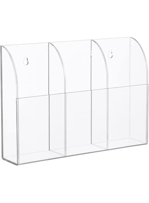 Frances Clear Wall Mounted Remote Control Holder,Arylic Remote Holder 3 Compartments for Air Conditioner, TV Box, Stereo