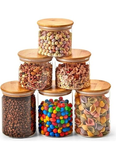 6-Piece Food Storage Glass Jars with Bamboo Lids Clear 1400ml