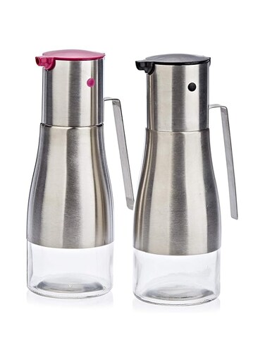 Harmony OR099 2 Pieces Oil And Vinegar Bottle Set, Silver