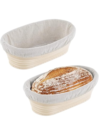 YEESON 2 Packs 10 inch Oval Shaped Banneton Proofing Basket Set, Sourdough Bread Proofing Basket Baking Dough Bowl with Cloth Liner for Home Bakers (2 Pack 10 inch Oval)