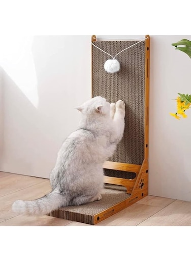 Cat scratch board cardboard corrugated L-type vertical, with fur ball cat toys, to protect the wall, can be placed anywhere