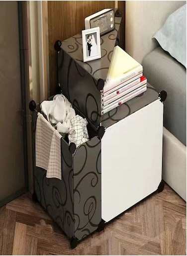 1-Piece Multipurpose Use Simple Bedside Storage Cabinet Display Rack Nightstand Side Table Display Rack Black/White 57x37x57 cm