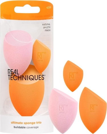 Real Techniques Ultimate Sponge Trio For Makeup Blending Use Liquid and Cream Foundation, For Dewy or Matte Finish 3 Piece Set