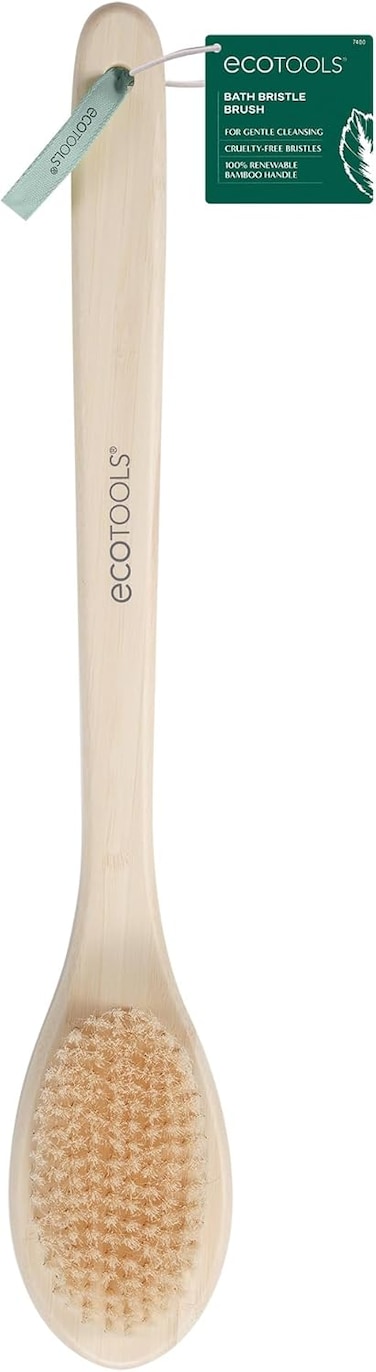 EcoTools Bristle Bath Brush, Soft but Stiff Shower Bristles, Long Bamboo Handle, Gently Exfoliating for Back &amp; Body, Stimulates Blood Circulation, Eco-Friendly, 1 Count