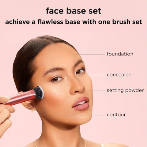 Real Techniques Face Base Makeup Brush Kit For Concealer, Foundation and Contour, Works With Liquid, Cream &amp; Powder For Blending &amp; Buffing, Makeup Brush Set for Sculpting, 4 Count