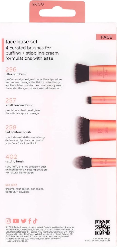 Real Techniques Face Base Makeup Brush Kit For Concealer, Foundation and Contour, Works With Liquid, Cream &amp; Powder For Blending &amp; Buffing, Makeup Brush Set for Sculpting, 4 Count