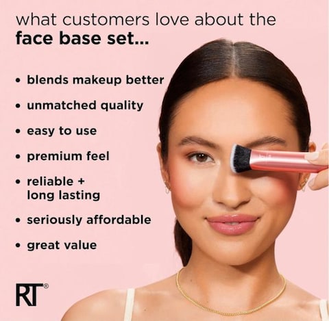 Real Techniques Face Base Makeup Brush Kit For Concealer, Foundation and Contour, Works With Liquid, Cream &amp; Powder For Blending &amp; Buffing, Makeup Brush Set for Sculpting, 4 Count