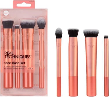 Real Techniques Face Base Makeup Brush Kit For Concealer, Foundation and Contour, Works With Liquid, Cream &amp; Powder For Blending &amp; Buffing, Makeup Brush Set for Sculpting, 4 Count