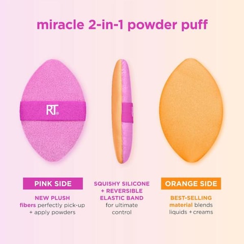 Real Techniques Miracle 2-In-1 Powder Puff Dual-Sided Makeup Blending Puff Reversible Elastic Band For Liquid Cream and Powder 1 Count