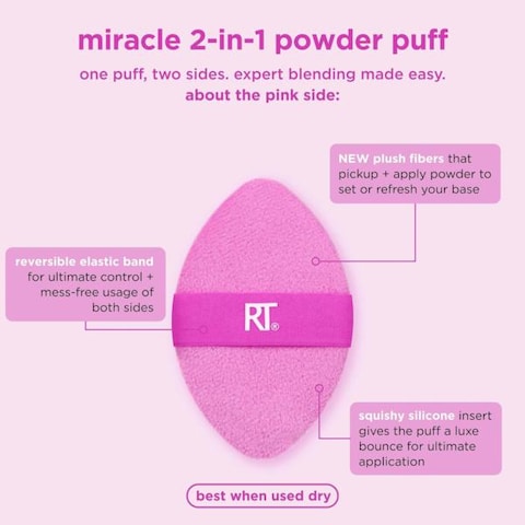 Real Techniques Miracle 2-In-1 Powder Puff Dual-Sided Makeup Blending Puff Reversible Elastic Band For Liquid Cream and Powder 1 Count