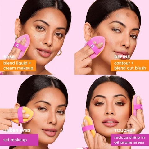 Real Techniques Miracle 2-In-1 Powder Puff Dual-Sided Makeup Blending Puff Reversible Elastic Band For Liquid Cream and Powder 1 Count