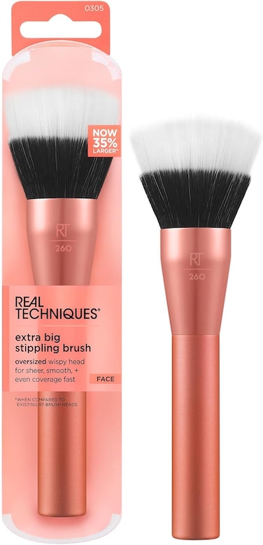 Real Techniques Extra Big Stippling Brush, Large Makeup Brush For Liquid &amp; Cream Foundation, BB Cream, CC Cream, &amp; Skin Tints, XL Oversized Brush, Cruelty-Free, Synthetic Bristles, 1 Count