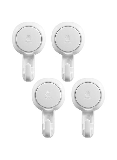 TOMVAES 4 Pack Shower Hooks, Powerful Vacuum Suction Hook for Bathroom Kitchen Towel, Robe, Loofah, Removable and Reusable Hooks for Bags Coat, Removable and Reusable Suction Cup Shower Hooks