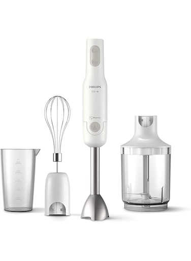Philips Handblender Daily Collection - 700W, Includes Beaker + XL Chopper + Whisk, White - HR2545/01