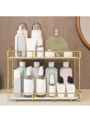 Bewinner Bathroom Storage Shelf 2 Tier, Multi Fuctional Makeup Organizer Wall Mounted Corner Organizer Standing Rack for Living Room Bedroom Kitchen (Large Size)