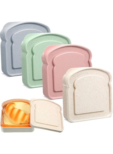 Premify 4 Pcs Sandwich Boxes, Lunch Box Containers, Food Safe Wheat Straw Material, Toast Shape Storage for Bread/Sandwiches/Food, Microwave Dishwasher &amp; Freezer Safe