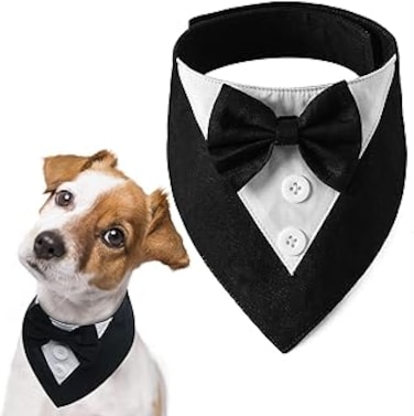 SWIUKPHE Formal Dog Wedding Bandana 16pcs, Dog Collar with Bow Tie, Dog Birthday Costume, Adjustable Pet Party Tux, Dog Wedding Attire, Dog Valentines Outfit for Small Medium Large Pets, Black-M