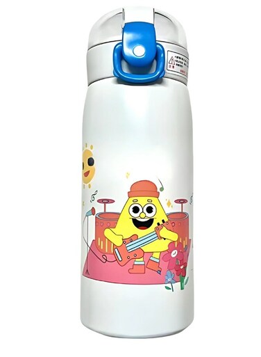 Kids Cartoon Lemon Design Water Bottle &acirc;&euro;&ldquo; Vacuum Insulated &amp; Leak-Proof (350ml, White)