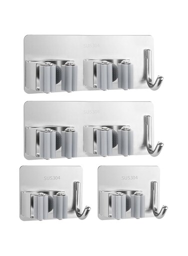 4 PCS Broom Mop Holder Wall Mount Tool Hanger Mop and Broom Grippers No Drill,used for Home Kitchen Bathroom Storage Room Garage Garden Tool Storage Organizer (small size)