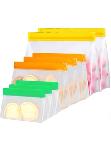 AYF Reusable Storage Bags - Food Storage Bag, Thick Silicone Lunch Bags, Reusable Ziplock Storage Bags, Leakproof Seal Food Grade Peva Ziplock Snack Bags, for Marinate Meats, Sandwich, Snack(8 Packs)