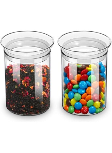 ZENS 15oz Glass Food Storage Jars Set of 2, Clear Glass Canisters Sets with Airtight Lids, Glass Storge Container Empity Spice jars for Kitchen Spice, Sugar Container, Blooming Tea,Herbs, Candy