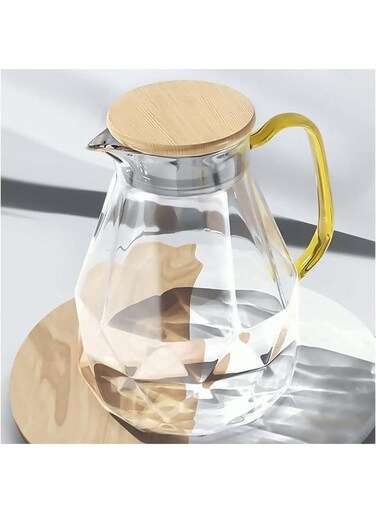 Glass Pitcher with Lid [68 oz], Elegant Diamond Design Water Pitcher with Handle, Decoration for Room, High Durability Water Glass Carafe for Ice Tea Maker, Beverage, Hot/Cold Coffee