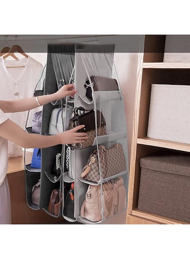 Joyzzz Hanging Handbag Purse Organizer, 2 Pack Handbag Hanging Organizer with 8 Large Pockets, Hanging Storage Organizer for Family Bedroom, Hanging Closet Organizer for Clothes and Handbag