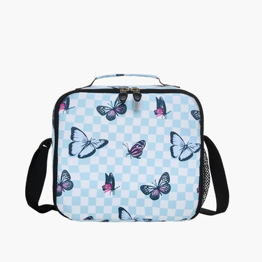 Lunch Bag-Chessboard-&amp;-Butterflies-1 Cmprt-Girls (Polyester) Blue \ 21X11X22