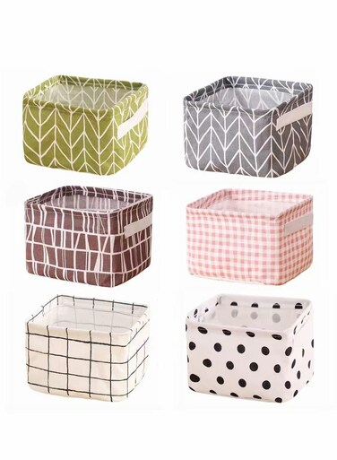 Foldable Storage Basket-Set of 6 Small Collapsible Canvas Containers Organizers with Handle for Home Decor or Storing Toys Keys Sundries Little Crafts