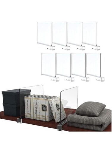 8 pack Storage Shelf Dividers No Installation Tools Required, Adjustable Clear Acrylic Shelf Dividers, Multi-Functional Closet Separator for Organization in Bedroom, Kitchen and Office, Closet Organiz
