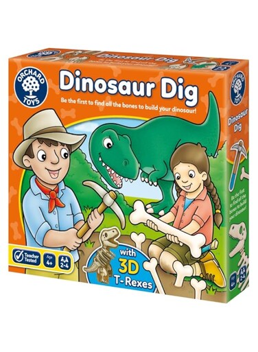 Orchard Toys Dinosaur Dig Game - Matching and Memory Board Games for 4 Year Olds - Educational Dinosaur Toys for Boys and Girls - Build a 3D Dino - For Kids Age 4-8 - 2-4 Players