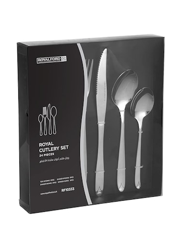 Royalford royal cutlery set, 24 pcs, stainless steel spoon, rf10333 cutlery set for 6 people spoon, knife and fork sets ideal for home/ party/ restaurant mirror polished, dishwasher safe, multicolor