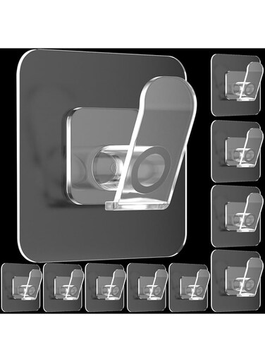 Clear Cute Storage Hooks, 10 Pack, Adhesive Hooks For Hanging, Heavy Duty Wall Door Hooks, Clear Plastic Sticky Hanging Hook, Stick On Wall For Home Kitchen Bathroom Office (Acrylic)