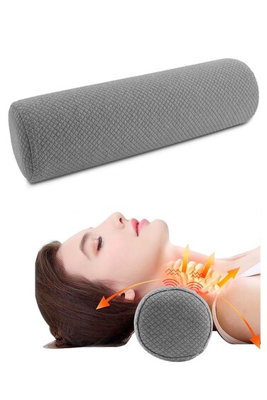Cervical Neck Roll Foam Pillow, Round Neck Support for Sleeping, Bolster Pillow for Bed, Legs, Back and Yoga, Removable Washable Cover, 4.7 Inch Diameter x 17 Inch Long (Grey)