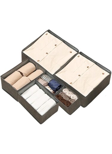 HMK 6pcs Foldable Fabric Clothes Storage Box Set - Modern Drawer Organizer for Underwear, Socks, Bras, Sweaters, Wardrobe, Bedroom, Non-Woven Stackable Storage Solution for Tidy Home