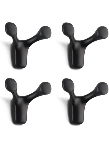 SYOSI 4pcs Wall Mounted Coat Hooks, , Antler Double Prong Durable Wall Hooks Heavy Duty, Minimalist Design Hook for Hat Key Towel, Bath Robe Hooks for Kitchen Bedroom (Black)