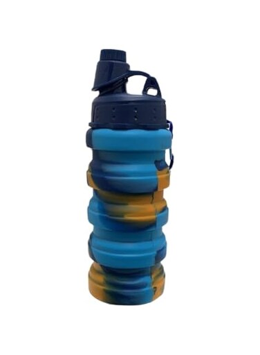Collapsible Silicone Sports Water Bottle for Kids, Students, Travel, Camping, Hiking, Reusable, BPA Free, Blue, Foldable (blue)