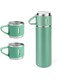 500ml Stainless Steel Coffee Thermo Vacuum Flask Set - Insulated Water Bottle with Three Cups for Hot &amp; Cold Drinks - Green - Travel Mug for Office, Home, Outdoors