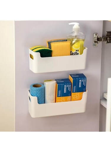 NALACAL Kitchen Cabinet Door Organizer, Adhesive Mount Inside Cabinet Door Storage, No Drilling, Under Sink Door Storage Shelf for Kitchen, Bathroom, Office, Garage, Craft Room (White, 2 Pcs)