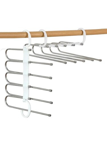 AMERTEER Upgraded 2 Pack Pants Hangers Space Saving, 6 Layers Clothes Rack, Stainless Steel Multifunctional Closet Organizer, Non Slip Metal Hangers For Pants Jeans Skirts Trousers (White 6 Layer)